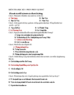 Đề kiểm tra học kì I môn Lịch Sử 4 (Có đáp án)